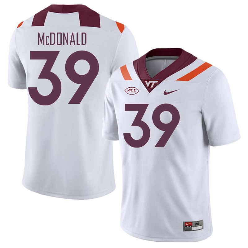 Men #39 Jorden McDonald Virginia Tech Hokies College Football Jerseys Stitched Sale-White